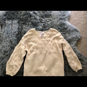 Cream Francescas bubble sleeve v neck sweater